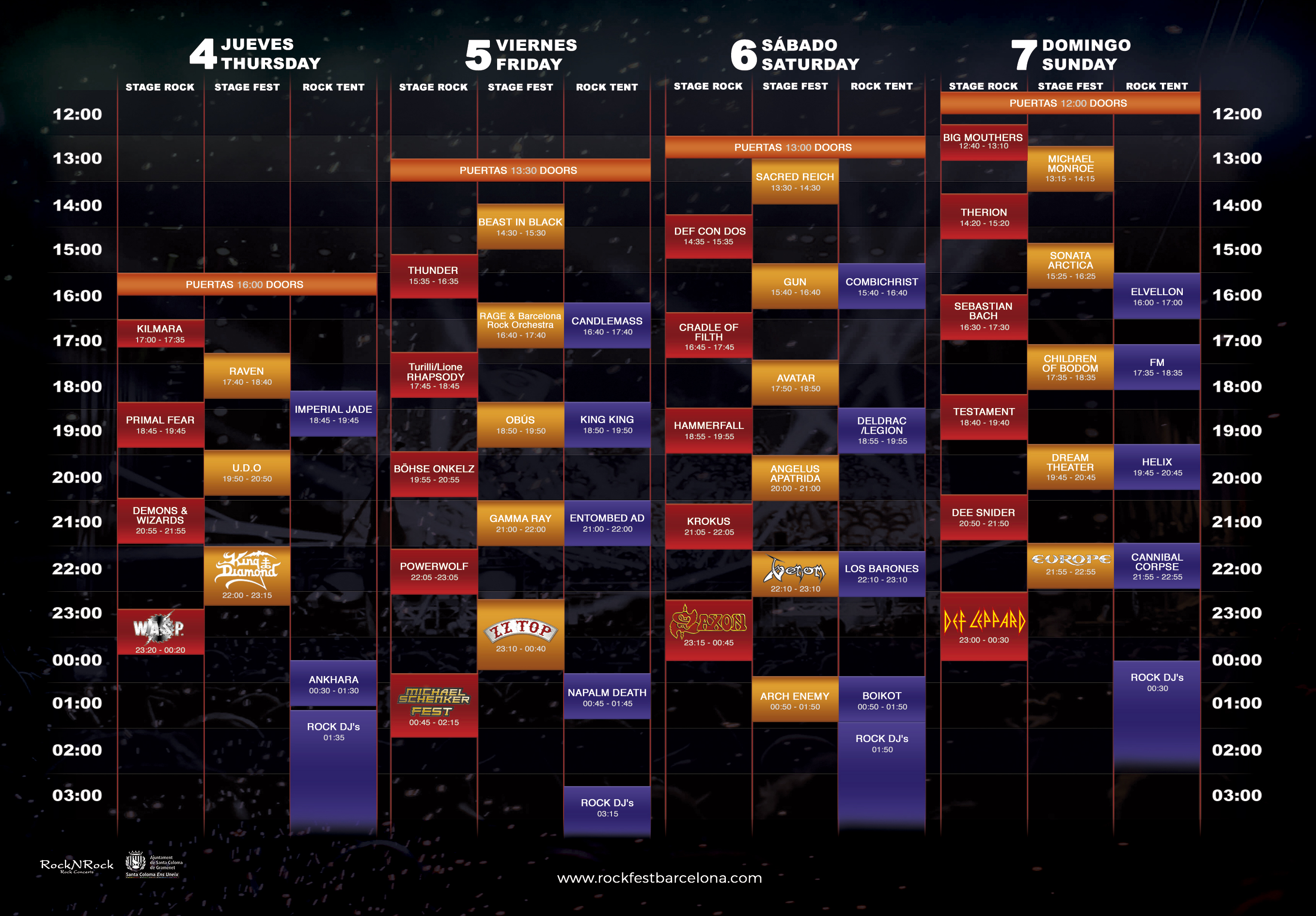 HORARIOS DISPONIBLES PARA ROCK FEST BARCELONA RocknRock